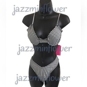 Betsey Johnson black white classic gingham print bikini‎ set size large new